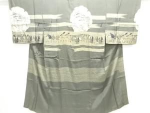 アンティーク　城に大名行列模様男物長襦袢